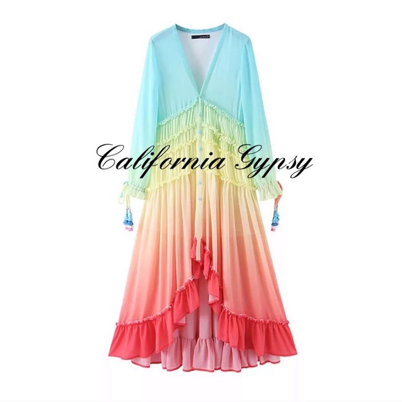 Rainbow Ombré Chiffon Coverup Duster RESTOCKED🎉 - Picture 4 of 16